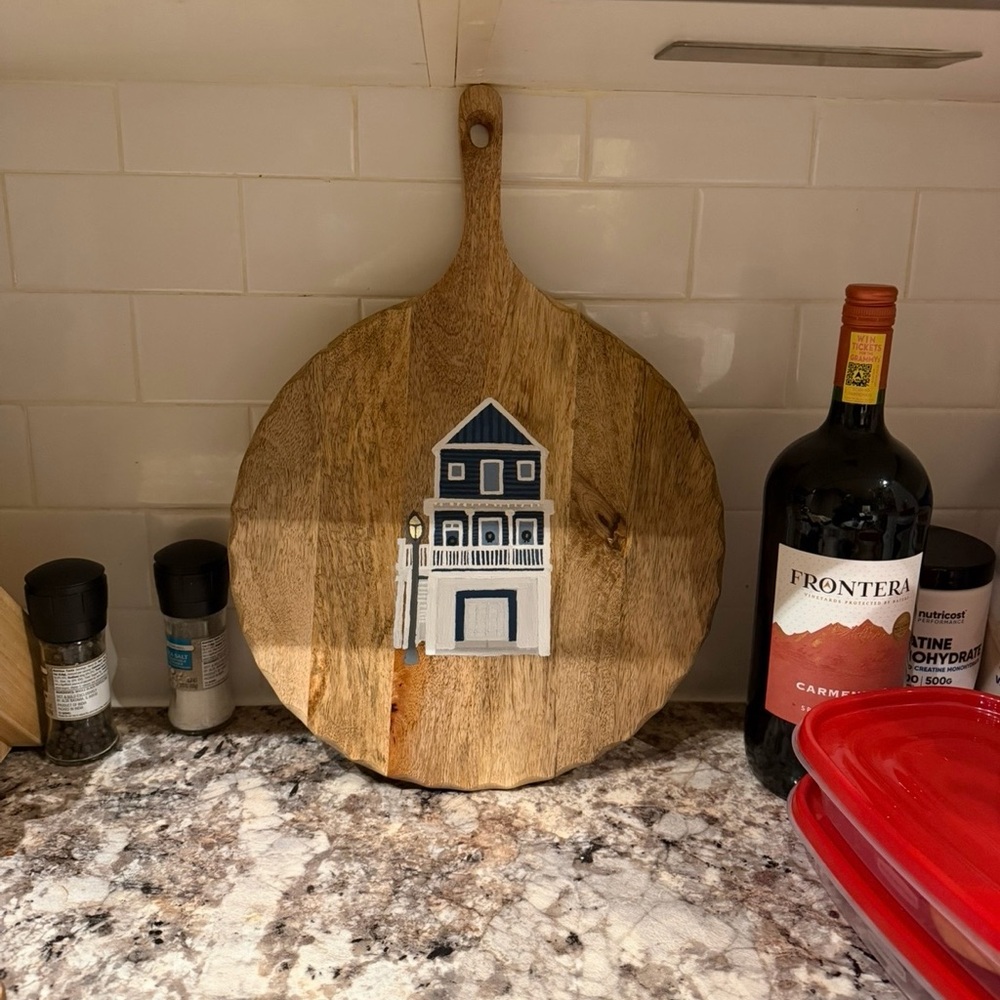 Custom Hand-Painted Wooden Cutting Board (house)